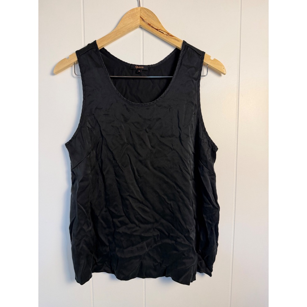 Quince Tank Top Size M Black 100% Silk Washable Scoop Neck Sleeveless Cami